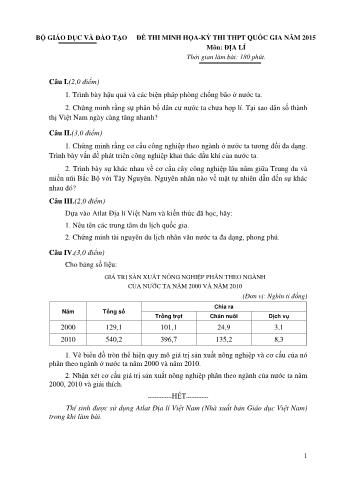 Đề thi minh họa THPT Quốc gia môn Địa lí - Năm học 2015 (Có đáp án)