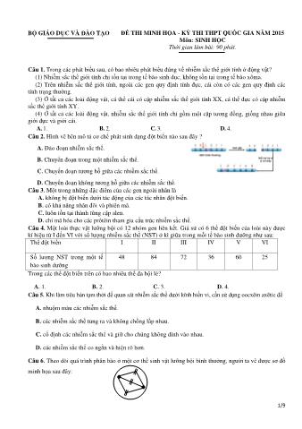 Đề thi minh họa THPT Quốc gia môn Sinh học - Năm học 2015 (Có đáp án)