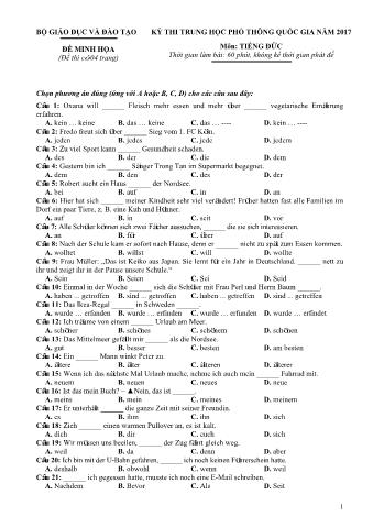 Đề thi minh họa THPT Quốc gia môn Tiếng Đức - Năm học 2017