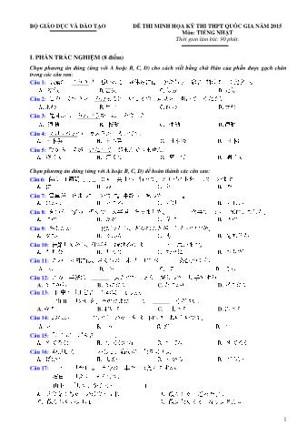 Đề thi minh họa THPT Quốc gia môn Tiếng Nhật - Năm học 2015 (Có đáp án)