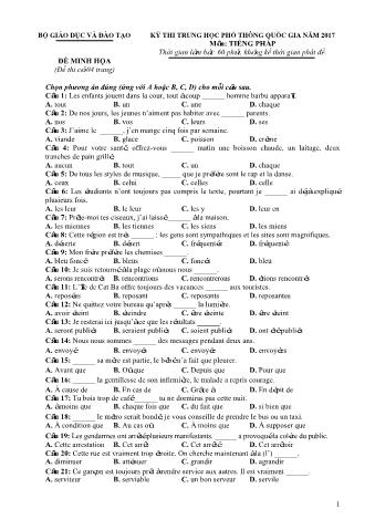 Đề thi minh họa THPT Quốc gia môn Tiếng Pháp - Năm học 2017