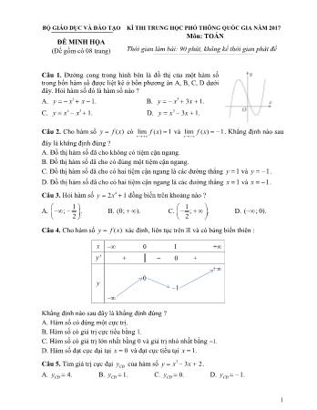 Đề thi minh họa THPT Quốc gia môn Toán - Năm học 2017