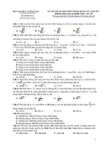Đề thi minh họa THPT Quốc gia môn Vật lí - Năm học 2017