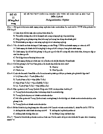 Đề thi THPT Quốc gia chuẩn cấu trúc Bộ Giáo dục & Đào tạo môn Lịch sử - Đề số 11 (Có đáp án)