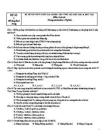 Đề thi THPT Quốc gia chuẩn cấu trúc Bộ Giáo dục & Đào tạo môn Lịch sử - Đề số 2 (Có đáp án)