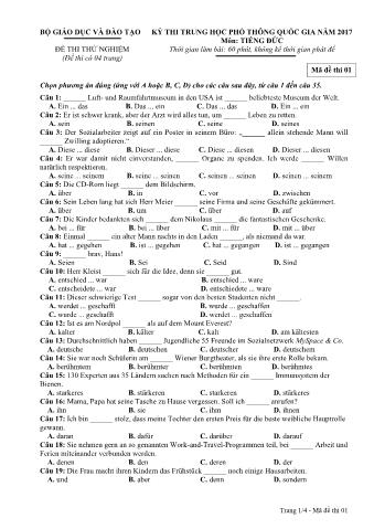 Đề thi thử nghiệm THPT Quốc gia môn Tiếng Đức - Mã đề: 01 - Năm học 2017