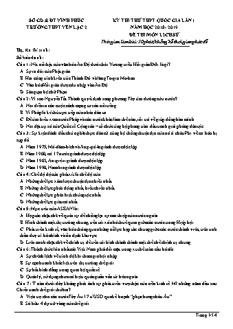 Đề thi thử THPT Quốc gia 2019 lần 1 môn Lịch sử - Trường THPT Yên Lạc 2 (Có lời giải)