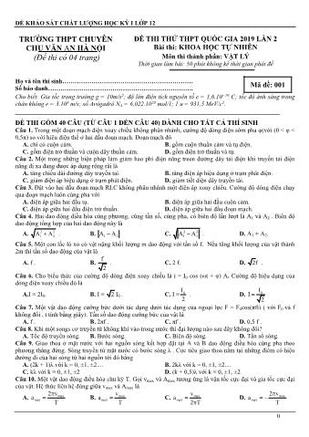 Đề thi thử THPT Quốc gia 2019 lần 2 môn Vật lý - Trường THPT Chuyên Chu Văn An (Có lời giải)