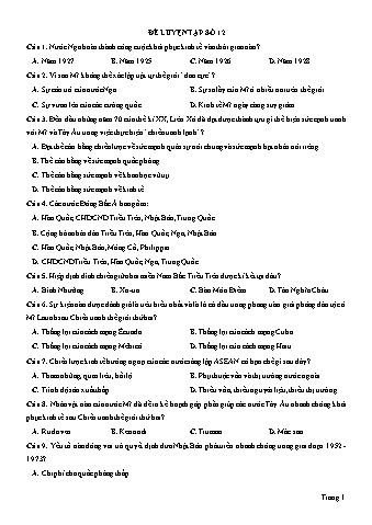 Đề thi thử THPT Quốc gia 2019 môn Lịch sử 12 - Đề luyện tập số 12 (Có lời giải)