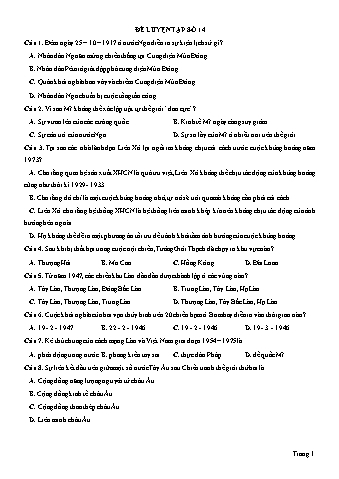 Đề thi thử THPT Quốc gia 2019 môn Lịch sử 12 - Đề luyện tập số 14 (Có lời giải)