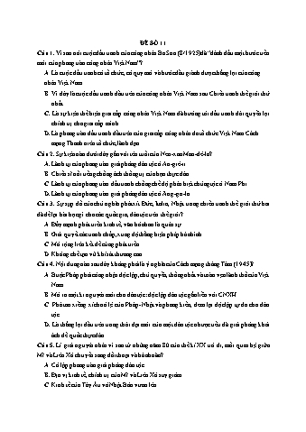 Đề thi thử THPT Quốc gia 2019 môn Lịch sử 12 - Ôn luyện đề thi mẫu - Đề 11 (Có đáp án)