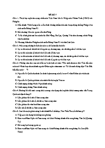 Đề thi thử THPT Quốc gia 2019 môn Lịch sử 12 - Ôn luyện đề thi mẫu - Đề 7 (Có đáp án)