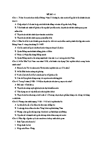 Đề thi thử THPT Quốc gia 2019 môn Lịch sử 12 - Ôn luyện đề thi mẫu - Đề 16 (Có đáp án)