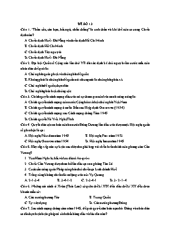 Đề thi thử THPT Quốc gia 2019 môn Lịch sử 12 - Ôn luyện đề thi mẫu - Đề 13 (Có đáp án)