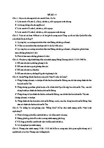 Đề thi thử THPT Quốc gia 2019 môn Lịch sử 12 - Ôn luyện đề thi mẫu - Đề 19 (Có đáp án)