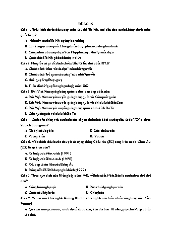 Đề thi thử THPT Quốc gia 2019 môn Lịch sử 12 - Ôn luyện đề thi mẫu - Đề 15 (Có đáp án)