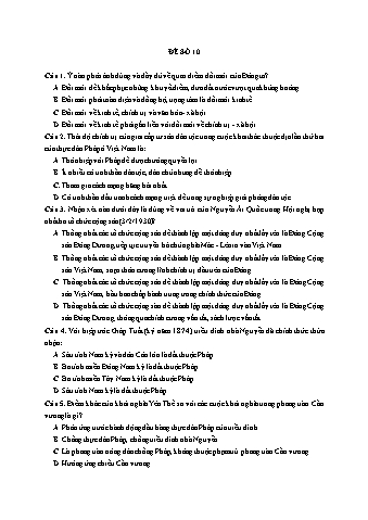 Đề thi thử THPT Quốc gia 2019 môn Lịch sử 12 - Ôn luyện đề thi mẫu - Đề 10 (Có đáp án)