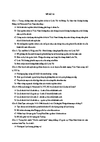 Đề thi thử THPT Quốc gia 2019 môn Lịch sử 12 - Ôn luyện đề thi mẫu - Đề 20 (Có đáp án)