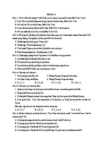 Đề thi thử THPT Quốc gia 2019 môn Lịch sử 12 - Ôn luyện đề thi mẫu - Đề 14 (Có đáp án)