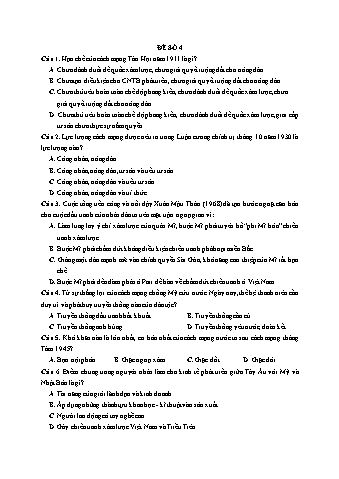 Đề thi thử THPT Quốc gia 2019 môn Lịch sử 12 - Ôn luyện đề thi mẫu - Đề 4 (Có đáp án)