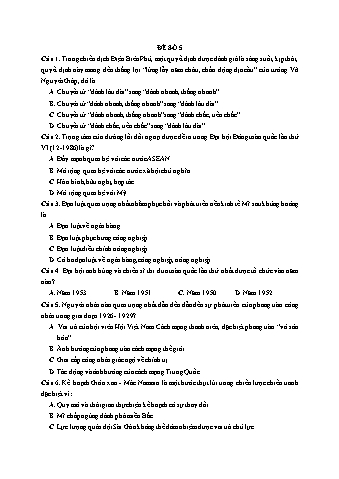 Đề thi thử THPT Quốc gia 2019 môn Lịch sử 12 - Ôn luyện đề thi mẫu - Đề 5 (Có đáp án)