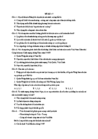 Đề thi thử THPT Quốc gia 2019 môn Lịch sử 12 - Ôn luyện đề thi mẫu - Đề 17 (Có đáp án)