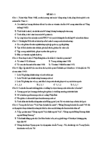 Đề thi thử THPT Quốc gia 2019 môn Lịch sử 12 - Ôn luyện đề thi mẫu - Đề 12 (Có đáp án)