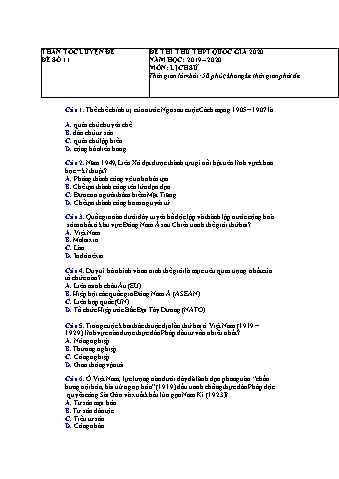 Đề thi thử THPT Quốc gia 2020 môn Lịch sử Lớp 12 - Năm học 2019-2020 - Đề số 11 (Có lời giải)