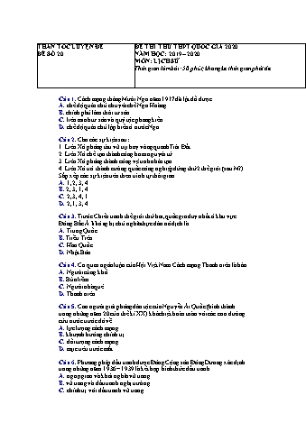 Đề thi thử THPT Quốc gia 2020 môn Lịch sử Lớp 12 - Năm học 2019-2020 - Đề số 20 (Có lời giải)