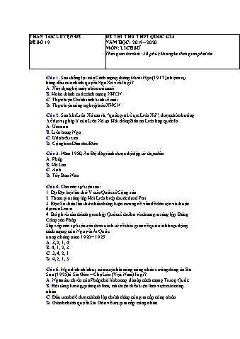 Đề thi thử THPT Quốc gia 2020 môn Lịch sử Lớp 12 - Năm học 2019-2020 - Đề số 19 (Có lời giải)