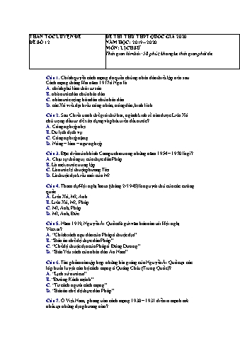 Đề thi thử THPT Quốc gia 2020 môn Lịch sử Lớp 12 - Năm học 2019-2020 - Đề số 12 (Có lời giải)