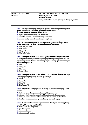 Đề thi thử THPT Quốc gia 2020 môn Lịch sử Lớp 12 - Năm học 2019-2020 - Đề số 17 (Có lời giải)