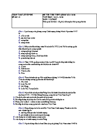 Đề thi thử THPT Quốc gia 2020 môn Lịch sử Lớp 12 - Năm học 2019-2020 - Đề số 15 (Có lời giải)