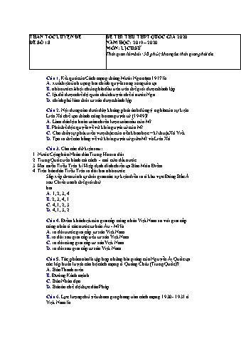 Đề thi thử THPT Quốc gia 2020 môn Lịch sử Lớp 12 - Năm học 2019-2020 - Đề số 18 (Có lời giải)