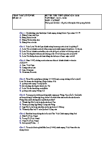Đề thi thử THPT Quốc gia 2020 môn Lịch sử Lớp 12 - Năm học 2019-2020 - Đề số 14 (Có lời giải)