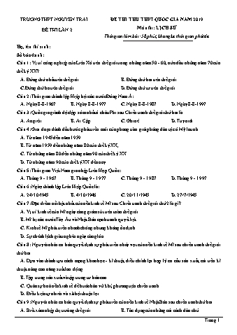 Đề thi thử THPT Quốc gia lần 2 môn Lịch sử 12 - Trường THPT Nguyễn Trãi (Có lời giải)