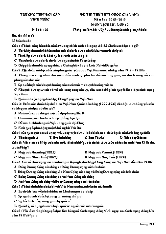 Đề thi thử THPT Quốc gia lần 2 môn Lịch sử Lớp 12 - Năm học 2018-2019 (Có lời giải)