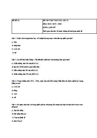 Đề thi thử THPT Quốc gia môn Lịch sử Lớp 12 - Năm học 2019-2020 - Đề số 1 (Có lời giải)