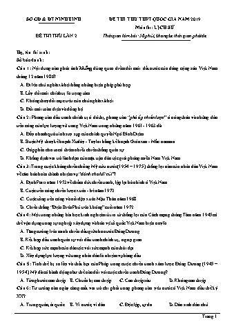 Đề thi thử THPT Quốc gia năm 2019 lần 1 môn Lịch sử 12 - Sở GD-ĐT Ninh Bình (Có lời giải)