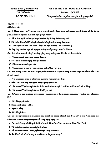 Đề thi thử THPT Quốc gia năm 2019 lần 1 môn Lịch sử 12 - Trường THPT Hòn Gai (Có lời giải)