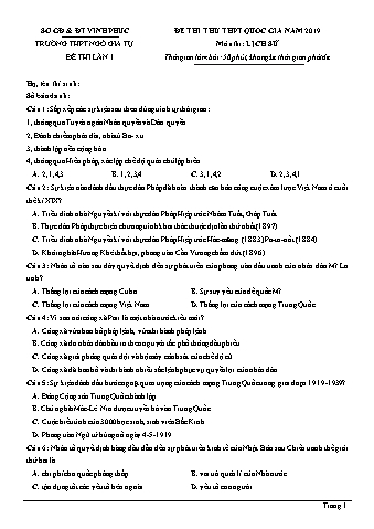 Đề thi thử THPT Quốc gia năm 2019 lần 1 môn Lịch sử 12 - Trường THPT Ngô Gia Tự (Có lời giải)