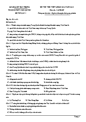 Đề thi thử THPT Quốc gia năm 2019 lần 1 môn Lịch sử 12 - Trường THPT Ngô Quyền (Có lời giải)