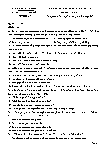 Đề thi thử THPT Quốc gia năm 2019 lần 1 môn Lịch sử 12 - Trường THPT Thái Phiên (Có lời giải)