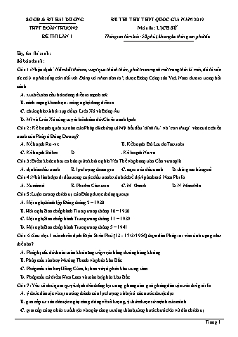 Đề thi thử THPT Quốc gia năm 2019 lần 1 môn Lịch sử 12 - Trường THPT Đoàn Thượng (Có lời giải)