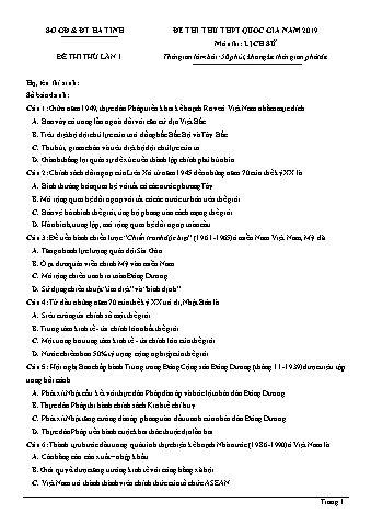 Đề thi thử THPT Quốc gia năm 2019 lần 1 môn Lịch sử - Sở GD-ĐT Hà Tĩnh (Có lời giải)