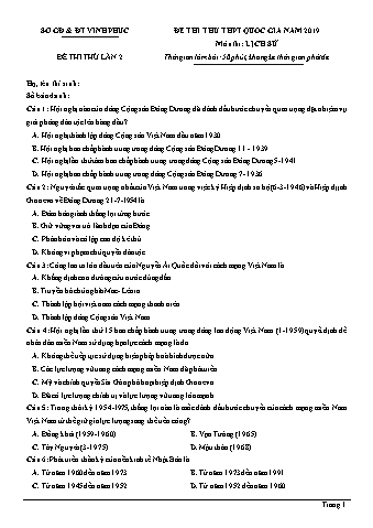 Đề thi thử THPT Quốc gia năm 2019 lần 2 môn Lịch sử 12 - Sở GD-ĐT Vĩnh Phúc (Có lời giải)