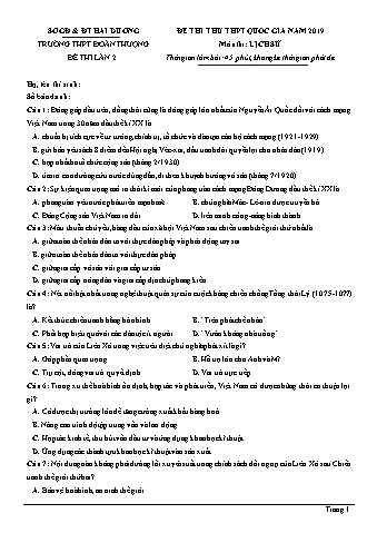 Đề thi thử THPT Quốc gia năm 2019 lần 2 môn Lịch sử 12 - Trường THPT Đoàn Thượng (Có lời giải)