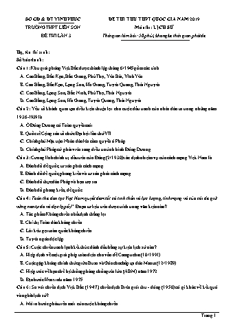 Đề thi thử THPT Quốc gia năm 2019 lần 3 môn Lịch sử 12 - Trường THPT Liễn Sơn (Có lời giải)