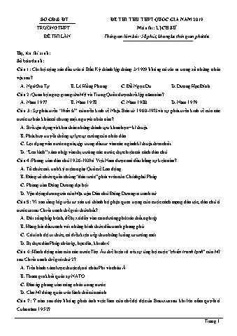 Đề thi thử THPT Quốc gia năm 2019 môn Lịch sử 12 (Có lời giải)