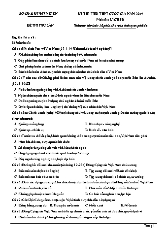 Đề thi thử THPT Quốc gia năm 2019 môn Lịch sử 12 - Sở GD-ĐT Điện Biên (Có lời giải)